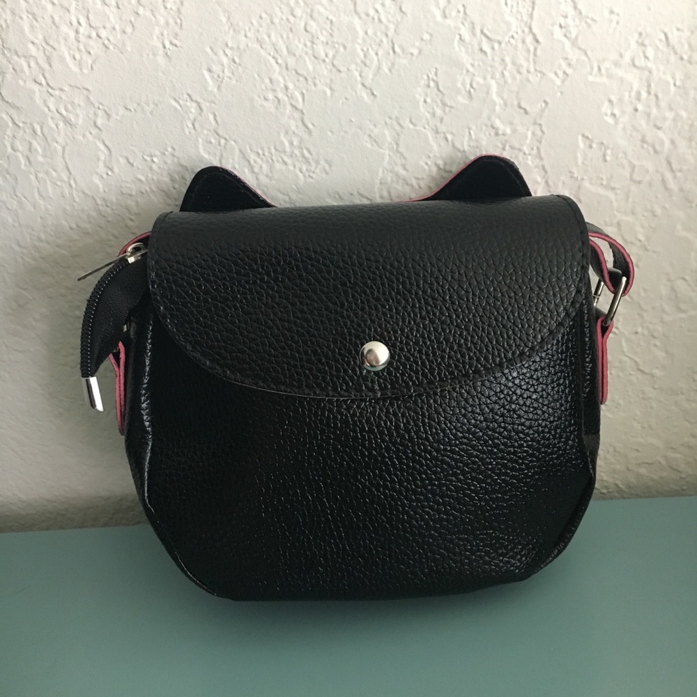 LAST ONE Faux Leather Small Black Kitty Crossbody - Picture 2 of 3